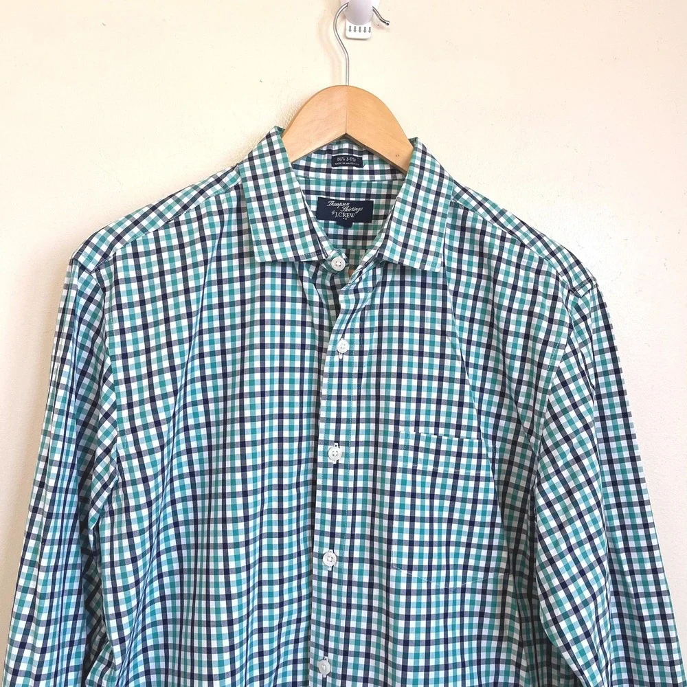 J Crew Thompson Shirtings Mens‎ 80s 2 Ply Shirt Size L Plaid Checkered Preppy
